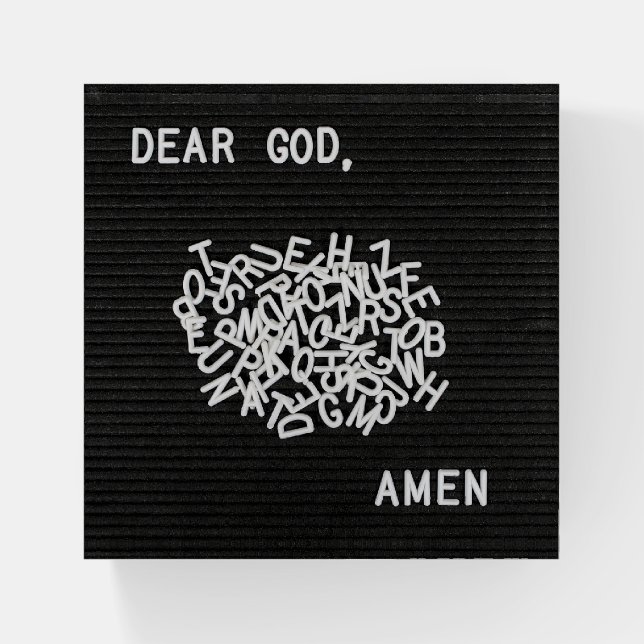 Jumbled Prayer Letters On Black Felt Board  Paperweight (Front)