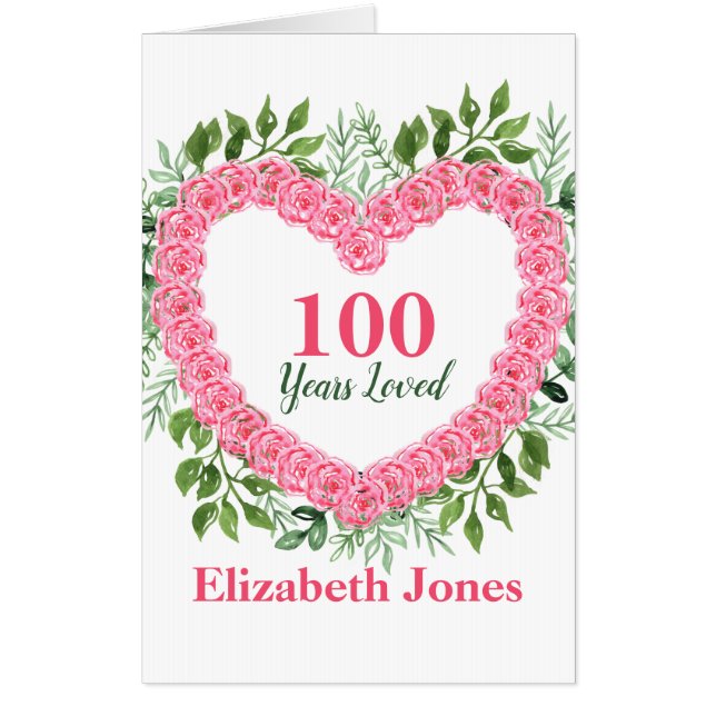 Jumbo 100 Years Loved 100th Birthday Greeting Card (Front)