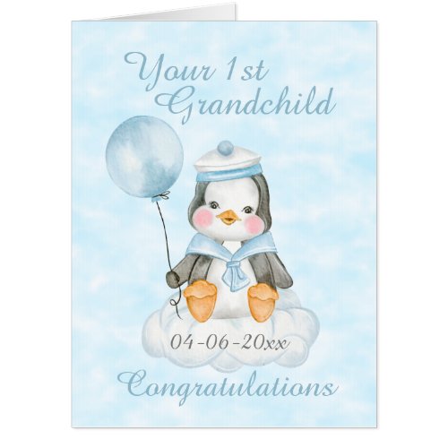 Jumbo 1st Grandchild Penguin Blue Card