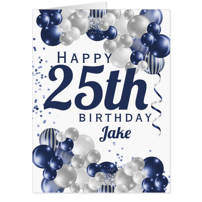 Jumbo 25th Birthday Navy Balloons Oversized Card (Front)
