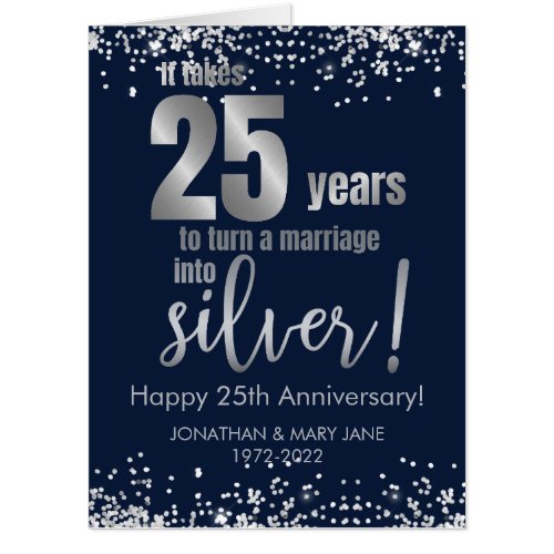 Jumbo 25th Silver Wedding Anniversary Navy Card
