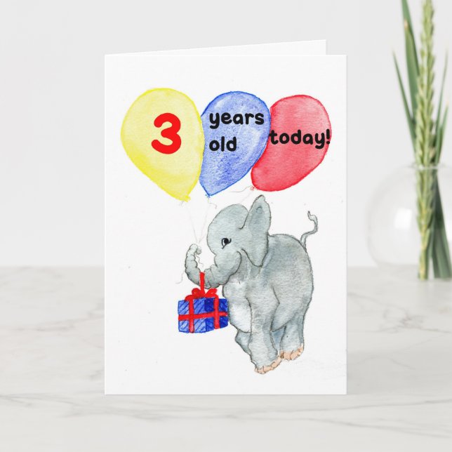 'Jumbo' 3rd Birthday Card (Front)