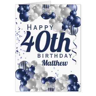 Jumbo 40th Birthday Navy Balloons Oversized Card