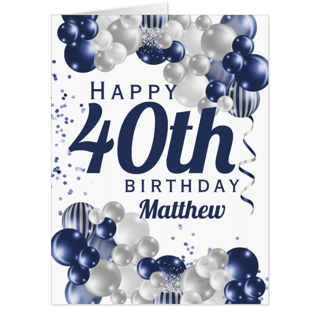 Jumbo 40th Birthday Navy Balloons Oversized Card (Front)