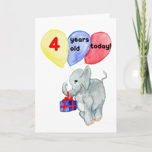'Jumbo' 4th Birthday Card (Front)