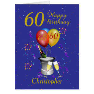 Jumbo 60th Birthday Blue Sparkling Wine Card