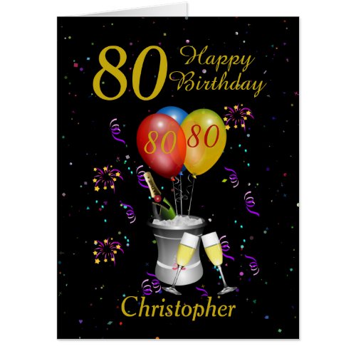 Jumbo 80th Birthday Black Gold Celebration Card