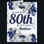 Jumbo 80th Birthday Navy Balloons Oversized Card<br><div class="desc">A gorgeous navy and silver balloon jumbo happy 80th (or any age) birthday card. This fabulous design is the perfect way to wish someone a happy eightieth birthday (or change the age!) Personalize with our own custom name and message. Blue colored typography and gorgeous navy blue and silver balloons.</div>