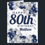 Jumbo 80th Birthday Navy Balloons Oversized Card<br><div class="desc">A gorgeous navy and silver balloon jumbo happy 80th (or any age) birthday card. This fabulous design is the perfect way to wish someone a happy eightieth birthday (or change the age!) Personalize with our own custom name and message. Blue colored typography and gorgeous navy blue and silver balloons.</div>