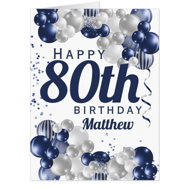Jumbo 80th Birthday Navy Balloons Oversized Card (Front)