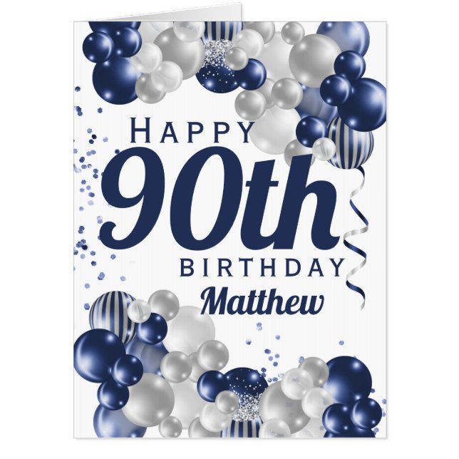 Jumbo 90th Birthday Navy Balloons Oversized Card (Front)
