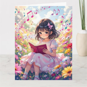 Jumbo Anime Girl Reading Coloring Page Birthday Card