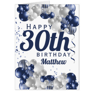 Jumbo Any Age Birthday Navy Balloons Oversized Card