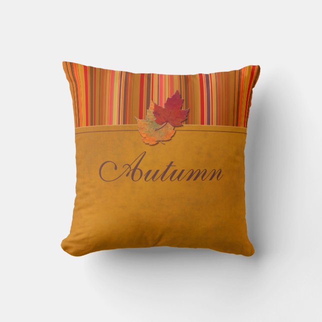 Jumbo Autumn Leaves and Stripes Pillow (Front)