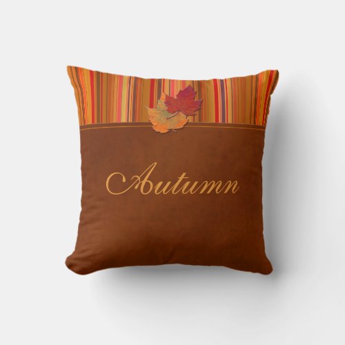 Jumbo Autumn Leaves and Stripes Pillow