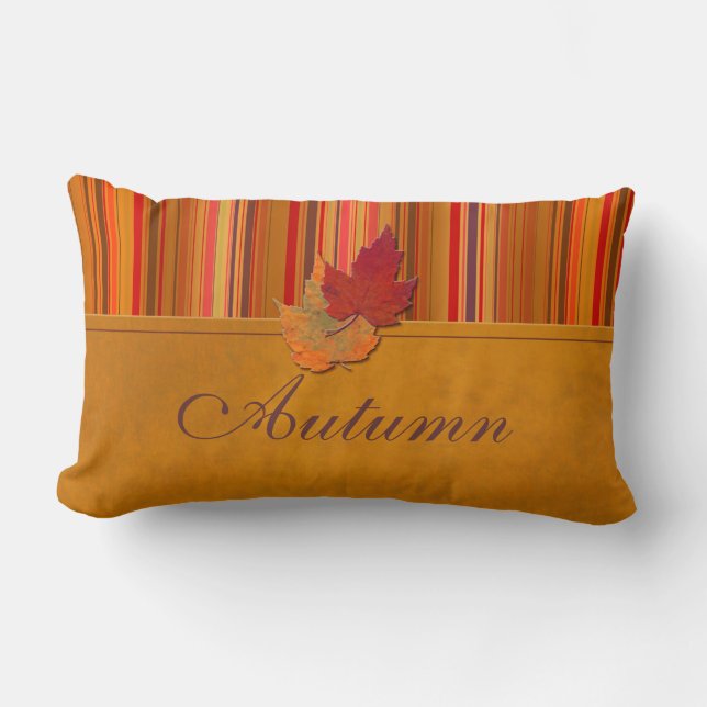 Jumbo Autumn Leaves and Stripes Pillow (Front)