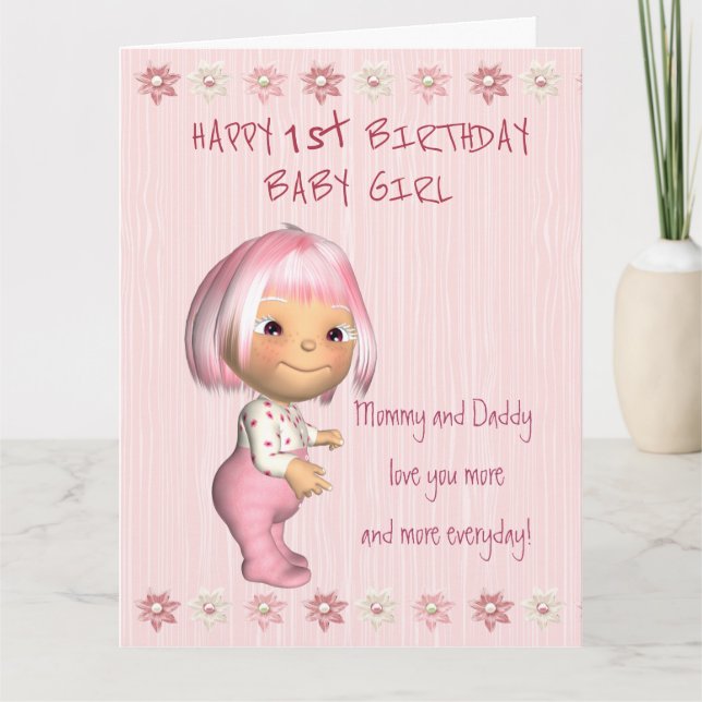Jumbo Baby Girl 1st. Birthday Card (Front)