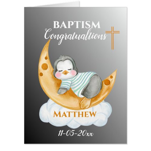 Jumbo Baptism Congratulations Baby Penguin Moon  Card