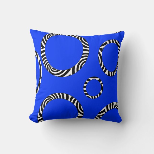 Jumbo Blue, Black, White Striped Circles Pillow (Front)
