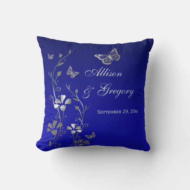 Jumbo Blue Gray Butterfly Floral Keepsake Pillow (Front)