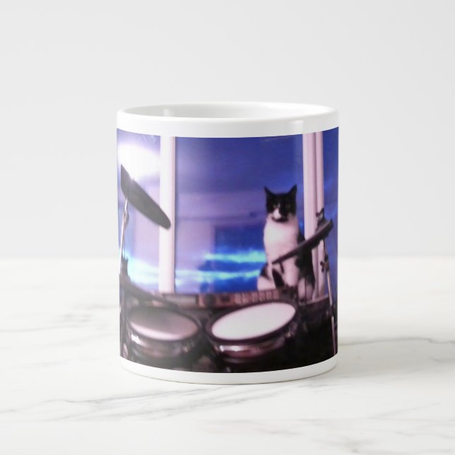 Jumbo Blues Drummer Cat Mug (Front)