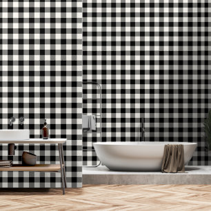 Jumbo Buffalo Check Plaid Black and Off White Wallpaper
