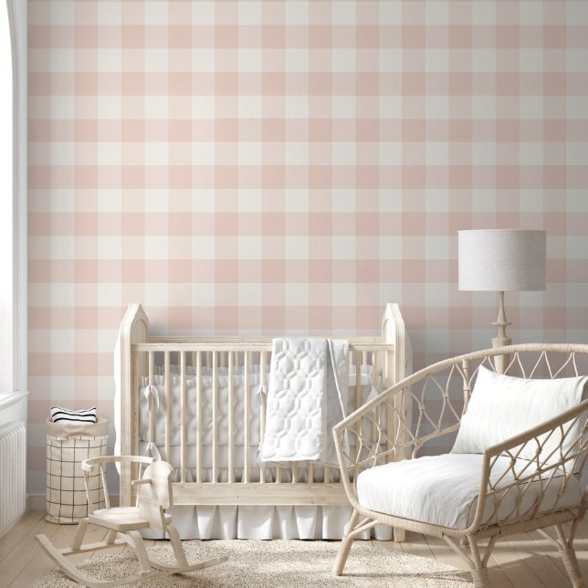 Jumbo Buffalo Check Plaid Blush Pink Off White Wallpaper (Kids)