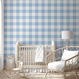 Jumbo Buffalo Check Plaid Sky Blue n Off White Wallpaper