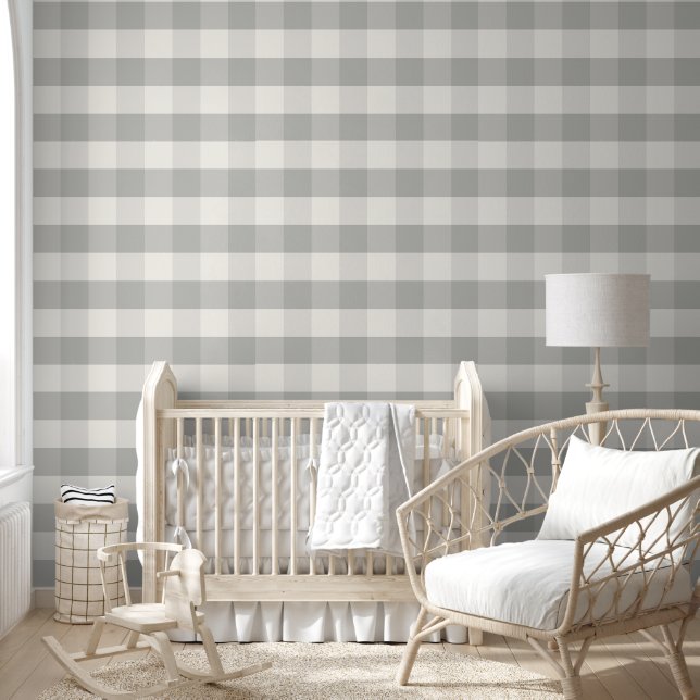 Jumbo Buffalo Check Plaid Soft Gray Off White Wallpaper (Kids)