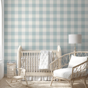 Jumbo Buffalo Check Plaid Warm Blue n Off White Wallpaper
