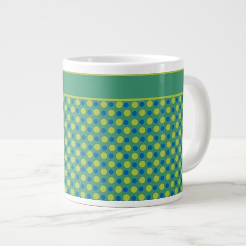 Jumbo Coffee Mug Blue and Green Polka Dots Large Coffee Mug