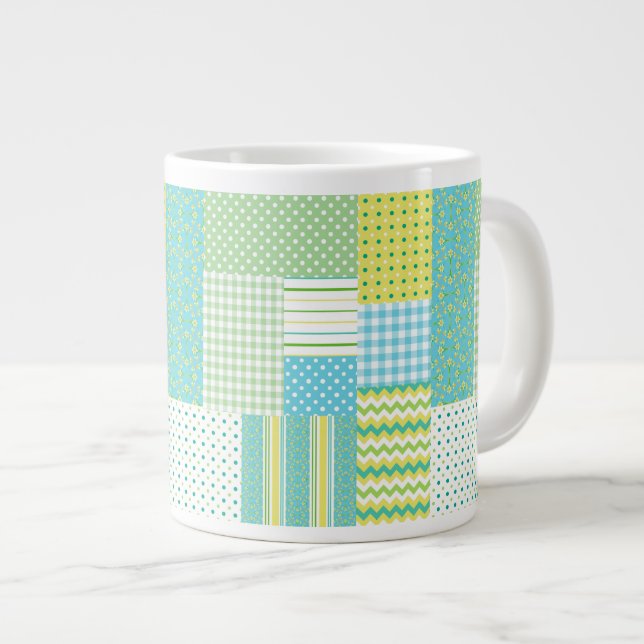 Jumbo Coffee Mug: Daffodil Faux-Patchwork Large Coffee Mug (Front Right)