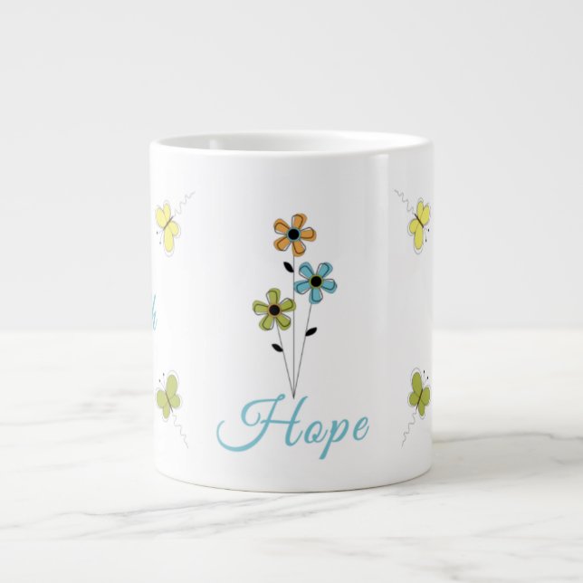 Jumbo Coffee Mug-Faith-Hope-Love-Butterfly-Flower Giant Coffee Mug (Front)