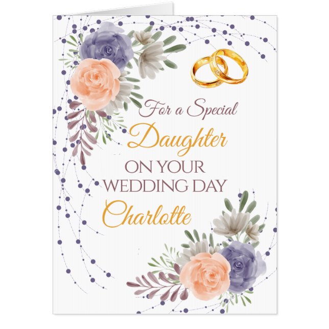 Jumbo Daughter Wedding Day Floral Peony Congrats Card (Front)