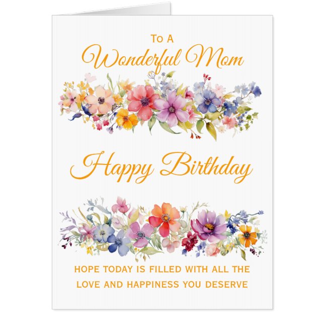 Jumbo Floral Wildflowers Mother Birthday Card (Front)