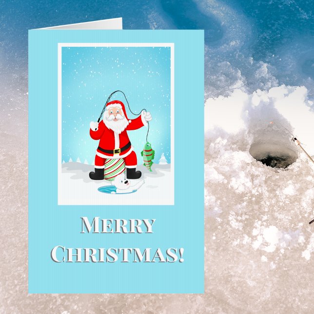 Jumbo Funny Santa Ice Fishing With Polar Bear Card (Creator Uploaded)