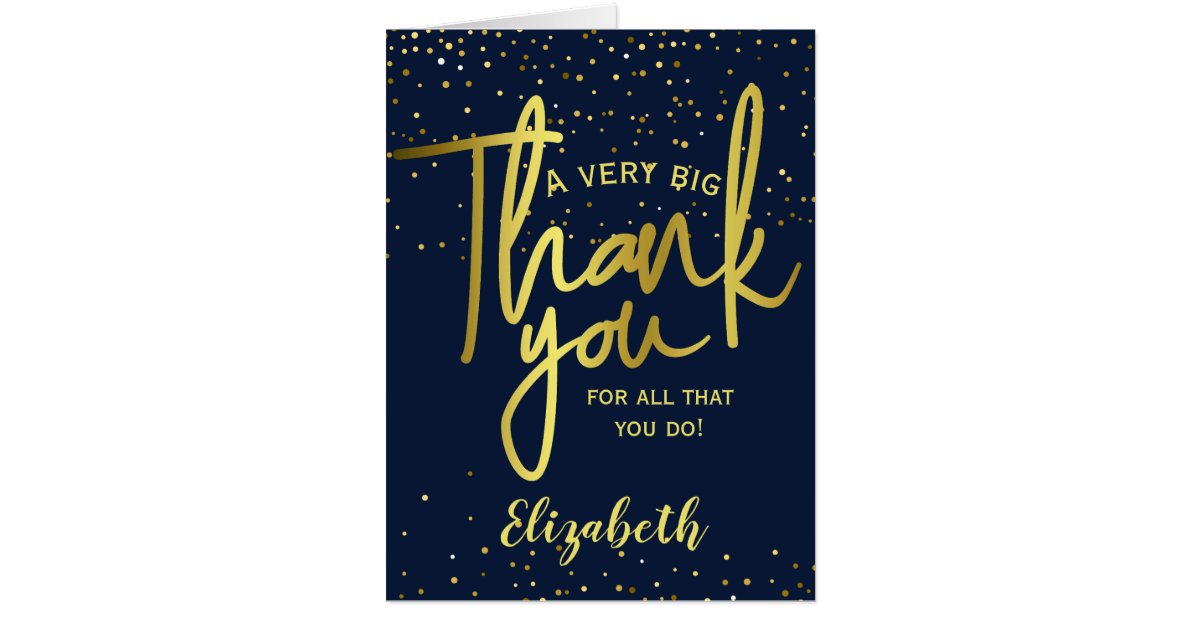 Jumbo Glamorous Very Big Thank You Navy Gold Card | Zazzle