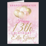 Jumbo Granddaughter 13th Birthday Balloon Card<br><div class="desc">A gorgeous blush pink and glitter balloon jumbo happy 13th birthday card. This feminine design is the perfect way to wish your granddaughter a happy 13th birthday (or any age!) Personalize with our own  custom name and message. Pink and gold colored typography on a bubble effect girly background.</div>