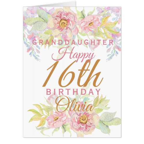 Jumbo Granddaughter 16th Birthday Floral Card