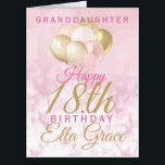 Jumbo Granddaughter 18th Birthday Balloon Card<br><div class="desc">A gorgeous blush pink and glitter balloon jumbo happy 18th birthday card. This feminine design is the perfect way to wish your granddaughter a happy 18th birthday (or any age!) Personalize with our own  custom name and message. Pink and gold colored typography on a bubble effect girly background.</div>