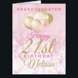 Jumbo Granddaughter 21st Birthday Balloon Card<br><div class="desc">A gorgeous blush pink and glitter balloon jumbo happy 21st birthday card. This feminine design is the perfect way to wish your granddaughter a happy 21st birthday (or any age!) Personalize with our own  custom name and message. Pink and gold colored typography on a bubble effect girly background.</div>