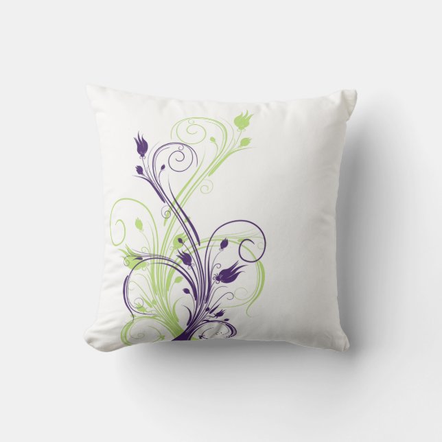 Jumbo Green, Purple, White Floral Vines Pillow (Front)