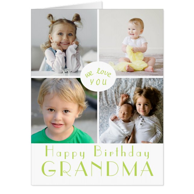 Jumbo Happy Birthday Grandma|Green|Photo Collage Card (Front)