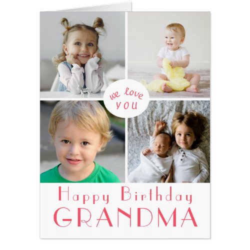 Jumbo Happy Birthday GrandmaPinkPhoto Collage Card