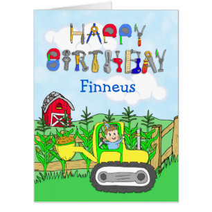 Jumbo Happy Birthday Personalized Tractors Card