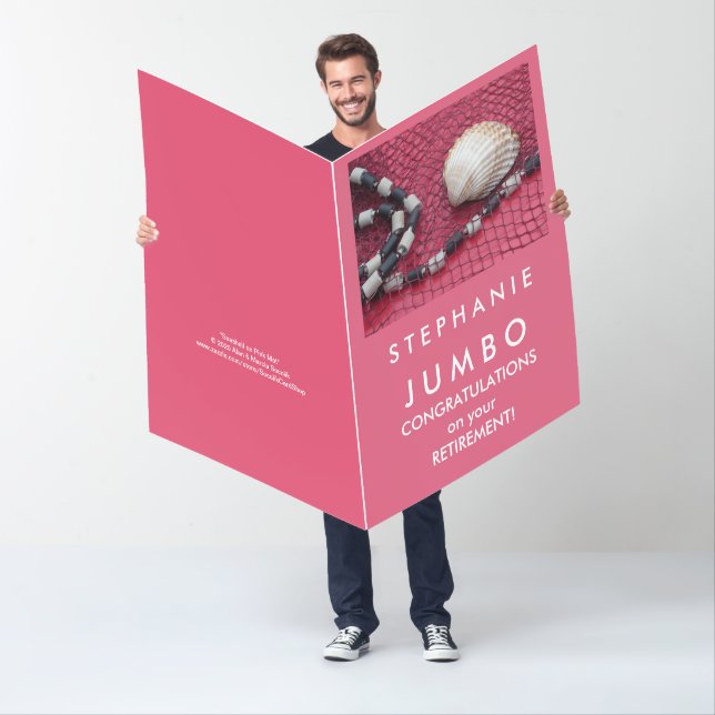 JUMBO HUGE BIG Name Seashell Pink Mat Retirement Card (In Situ)