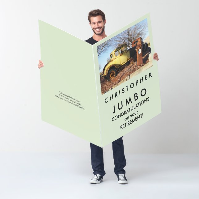 JUMBO HUGE Large Vintage Yellow Coupe Retirement Card (In Situ)