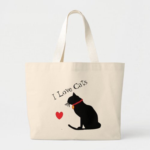 Jumbo I Love Cats Red Heart And White Graphic Tote