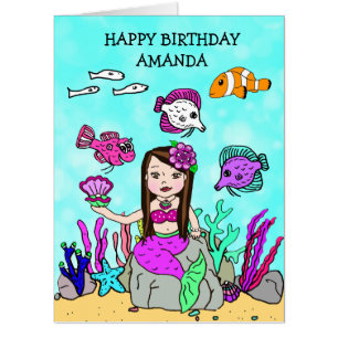 Jumbo Mermaid And Sea Creatures Birthday Card