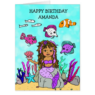 Jumbo Mermaid And Sea Creatures Birthday Card